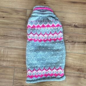 100% wool Dog Sweater grey with Pink Fair Isle Accents
